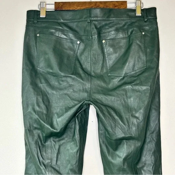 Lafayette 148 New York Spruce Green Mercer Skinny Leg Leather Pants Size 8 - Picture 10 of 13